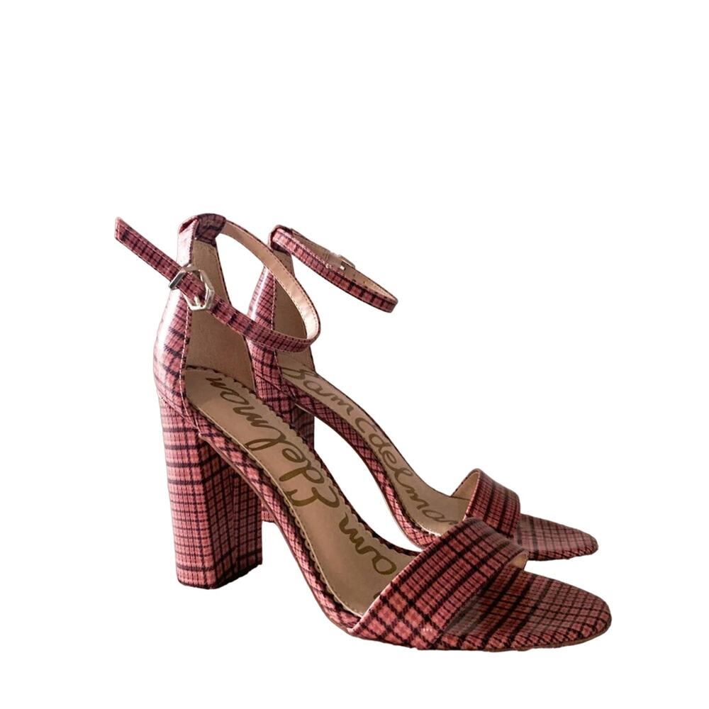 SAM EDELMAN Pink Plaid Sandal Heels NWT
